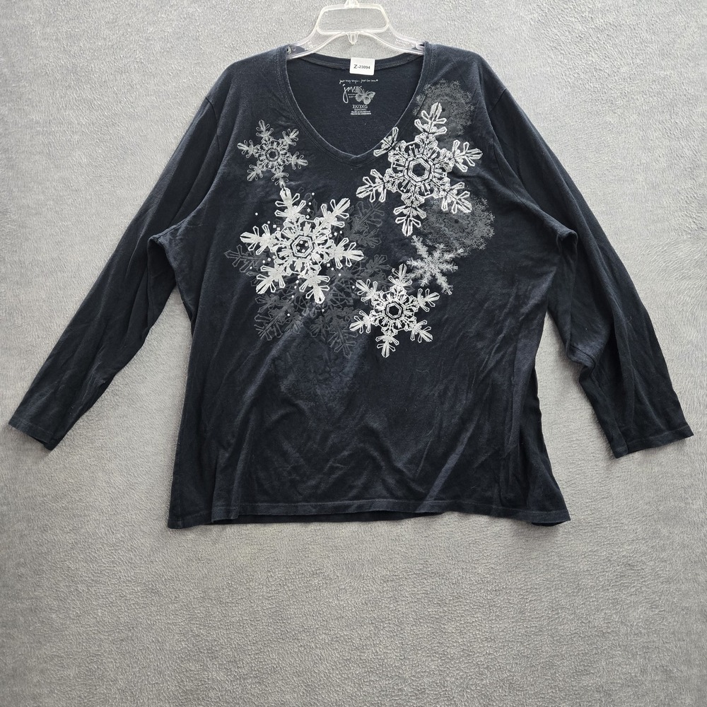 Just My Size Women Shirt 3X (22W-24W) Black Graphic Holiday Glitter Scoop Neck